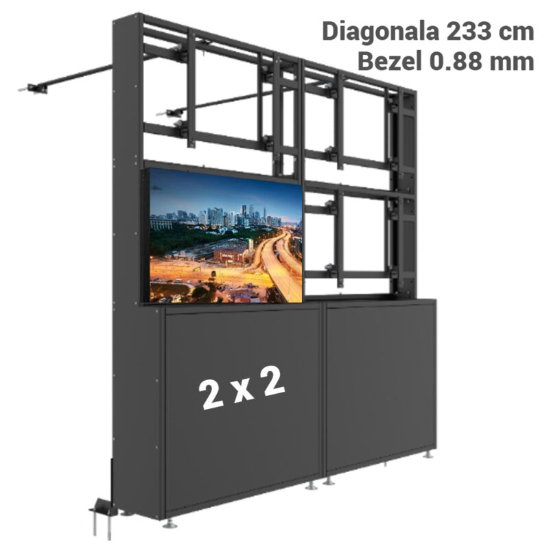 Pachet Videowall Uniview 2x2 margine 0.88 mm diagonala totala 233 cm cu suport perete si piedestal