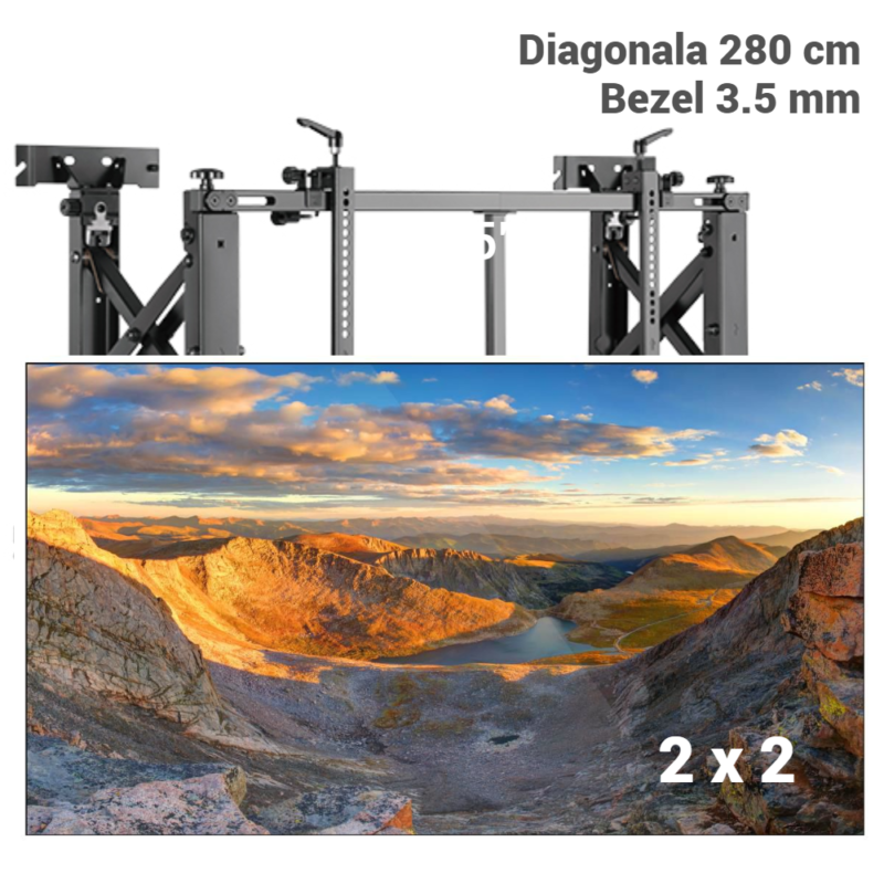 Pachet Videowall Uniview 2x2 margine 3.5 mm diagonala totala 280 cm cu suport perete