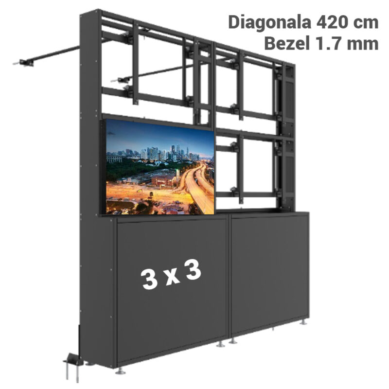 Pachet Videowall Uniview 3x3 margine 1.7 mm diagonala totala 420 cm cu suport perete si piedestal