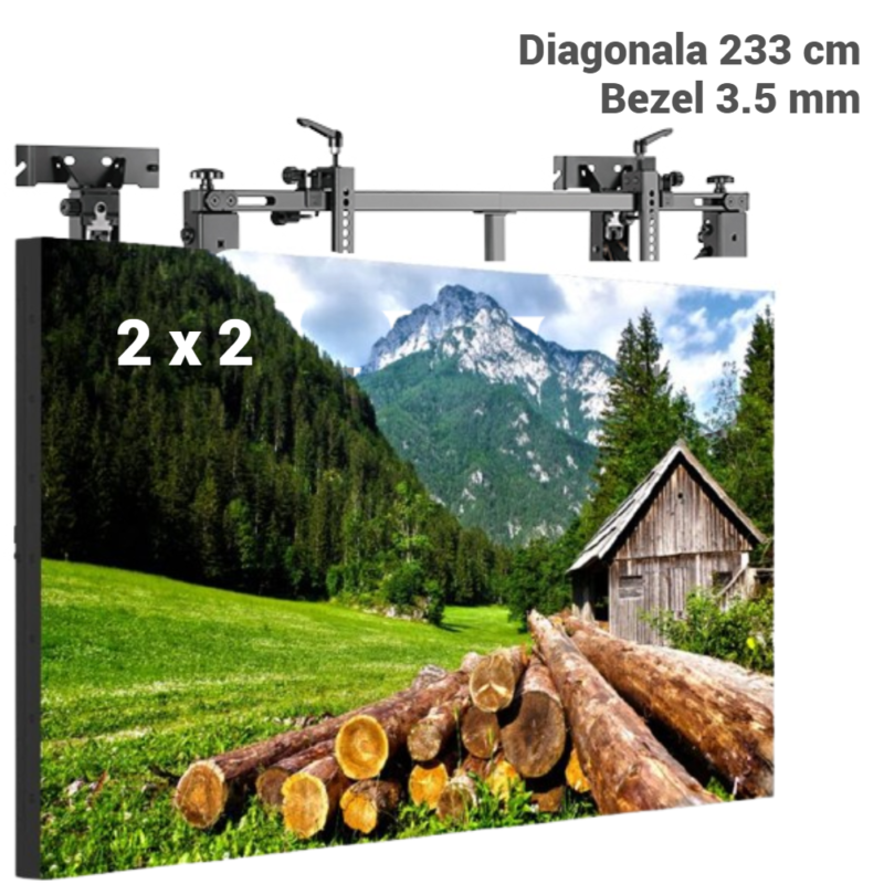 Pachet Videowall Uniview 2x2 margine 3.5 mm diagonala totala 233 cm cu suport perete inclus